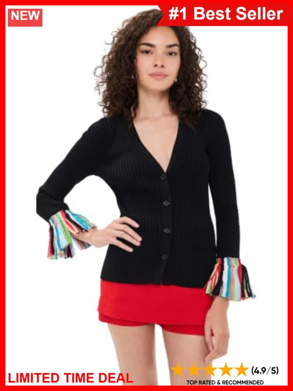 Mid-Weight Stretch Knit Fringe Surplice Cardigan